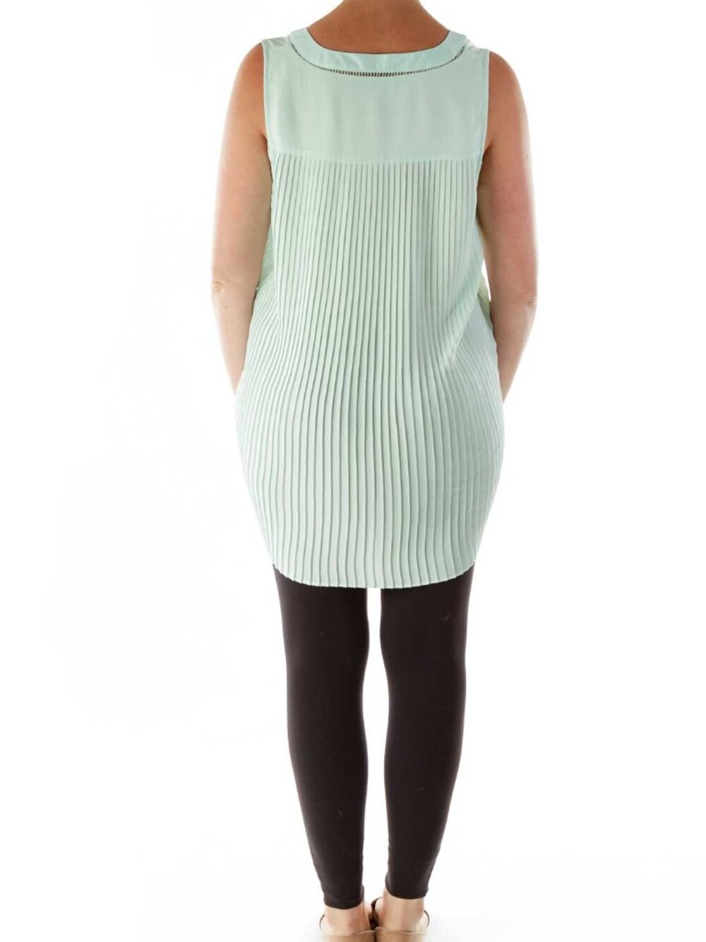 White House Black Market Mint Slitted Pleated Blouse - Picture 4 of 4